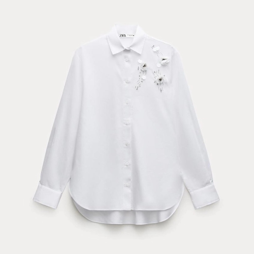 Zara JEWEL FLOWER SHIRT ZW COLLECTION Size S - Picture 5 of 15